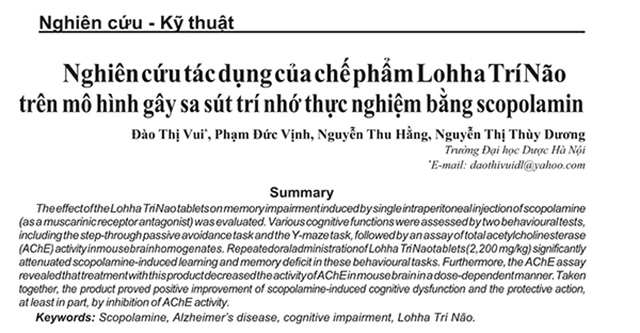 Nghiên cứu của PGS - Tiến sĩ Đại học Dược chứng minh hiệu quả của Lohha Trí Não